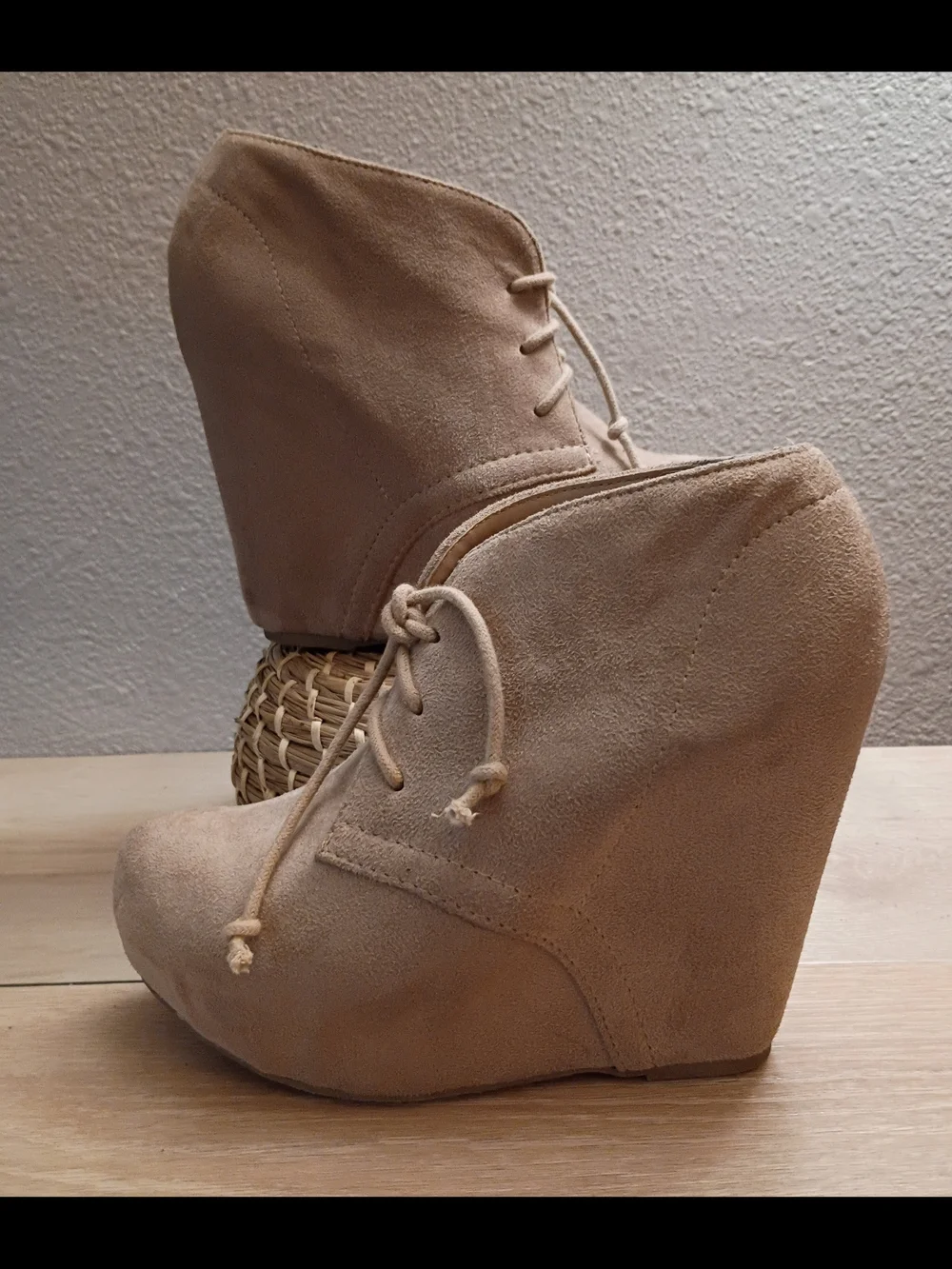 Charlotte Russe Taupe Suede Lace-Up Wedge Booties